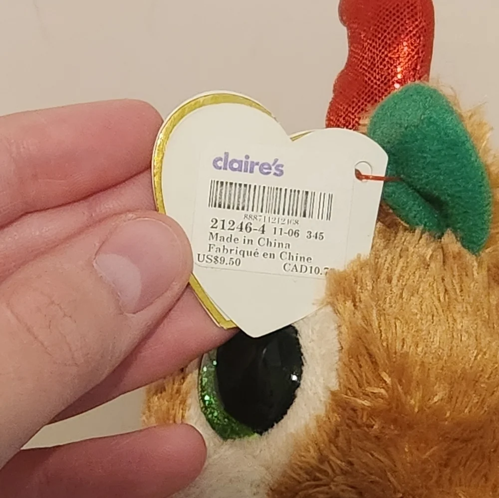 6” Ty Alpine Reindeer Plush Christmas Themed Red Antlers and Green Eyes